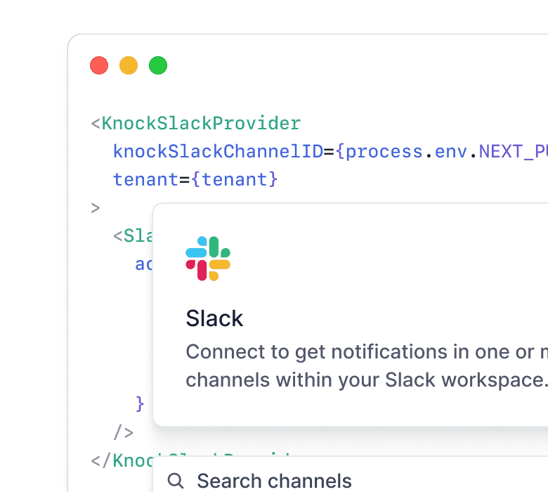 Embeddable UIs and APIs to ship Slack and Teams support in days, not weeks. No backend to build or infrastructure to setup.