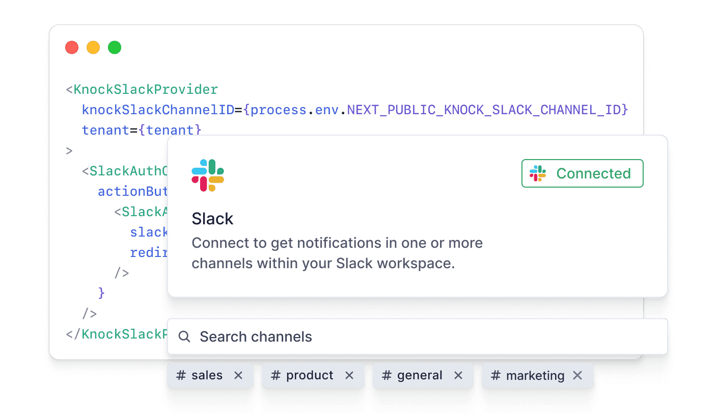 Embeddable UIs and APIs to ship Slack and Teams support in days, not weeks. No backend to build or infrastructure to setup.
