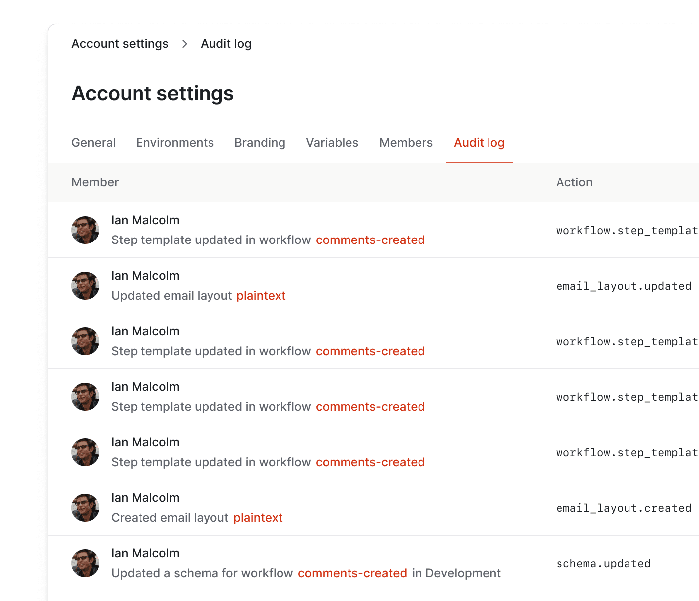 Drill down to the root cause of issues with an audit log of all events, including date, action, and IP address.