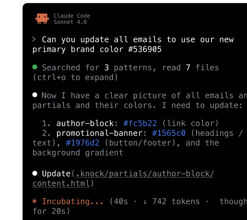 Work with Knock using natural language and codebase context.
