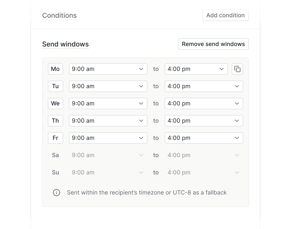 Respect users' time and attention with cross-channel messaging journeys.