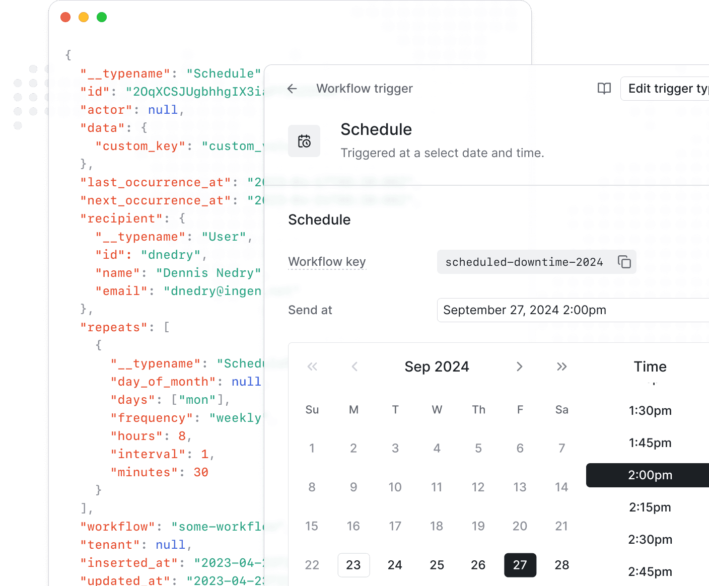 Reach users on their local schedule. Schedule timezone-aware notifications for both one-time and recurring workflow delivery.