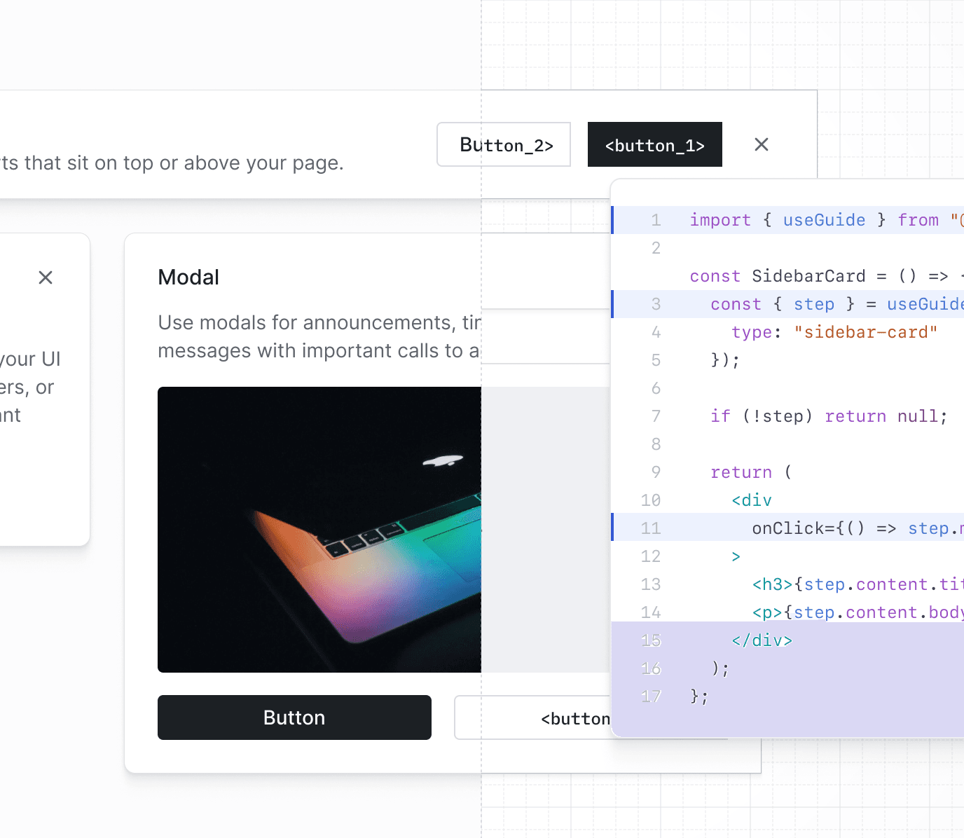 Choose from our pre-built components or build your own headless components using our hooks and realtime API.