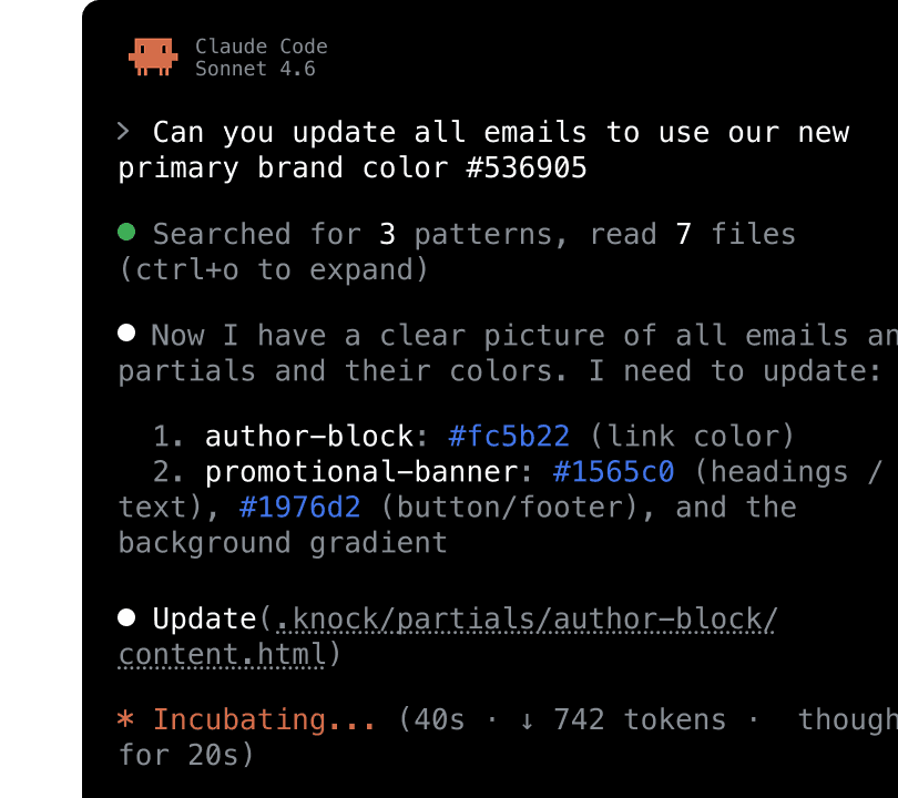 Work with Knock using natural language and codebase context.