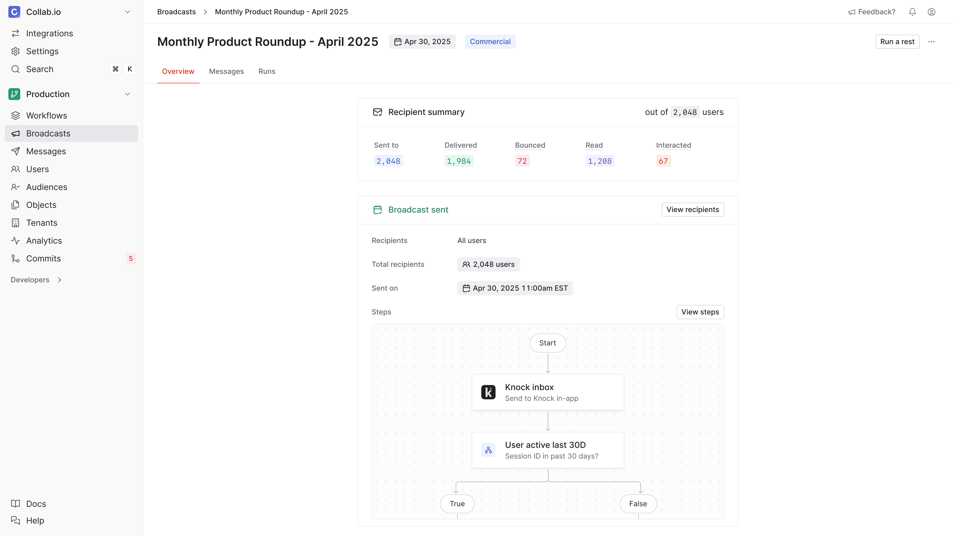 Engagement metrics for a broadcast