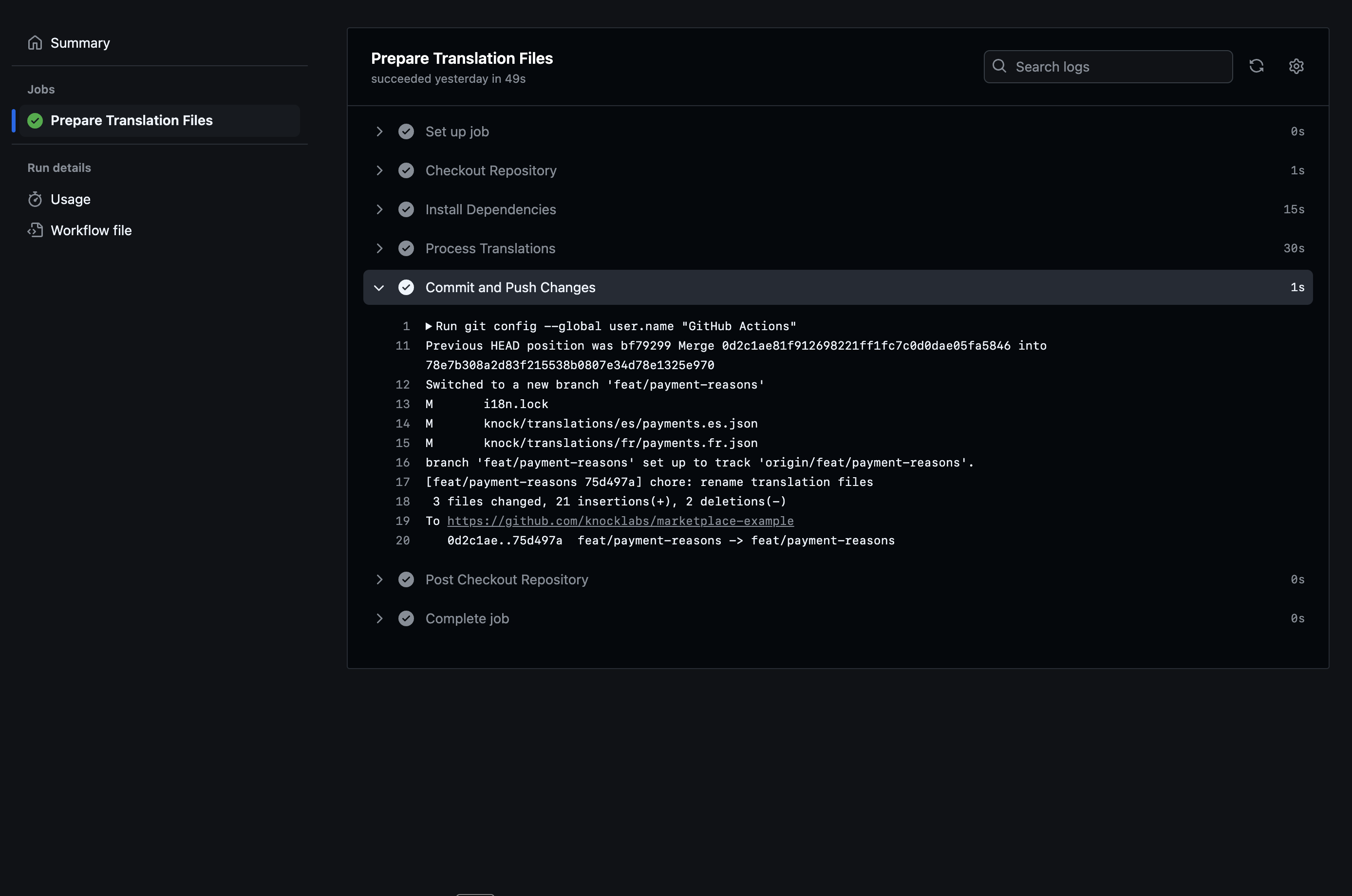 Translation GitHub action commit