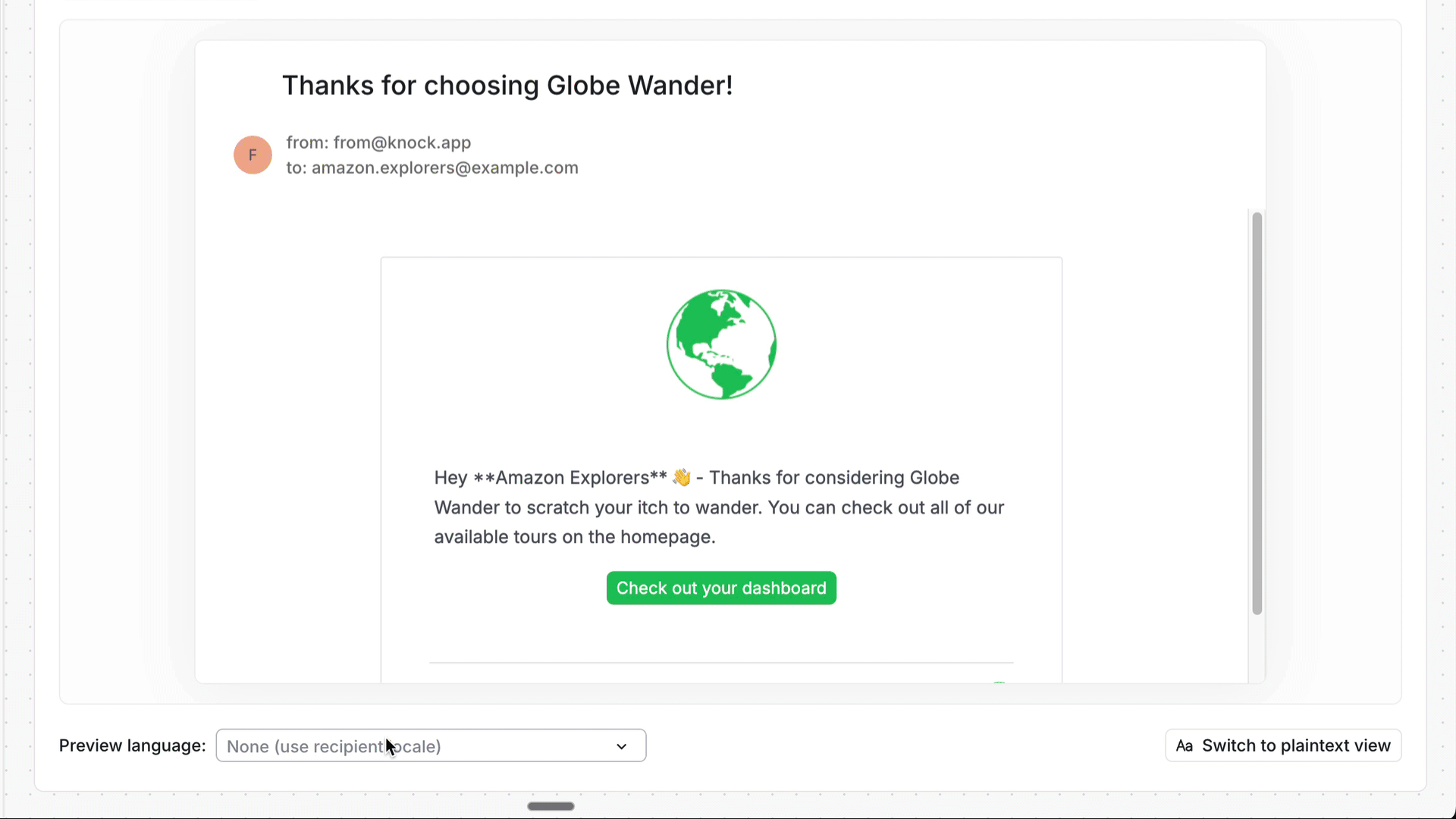 Knock translation preview