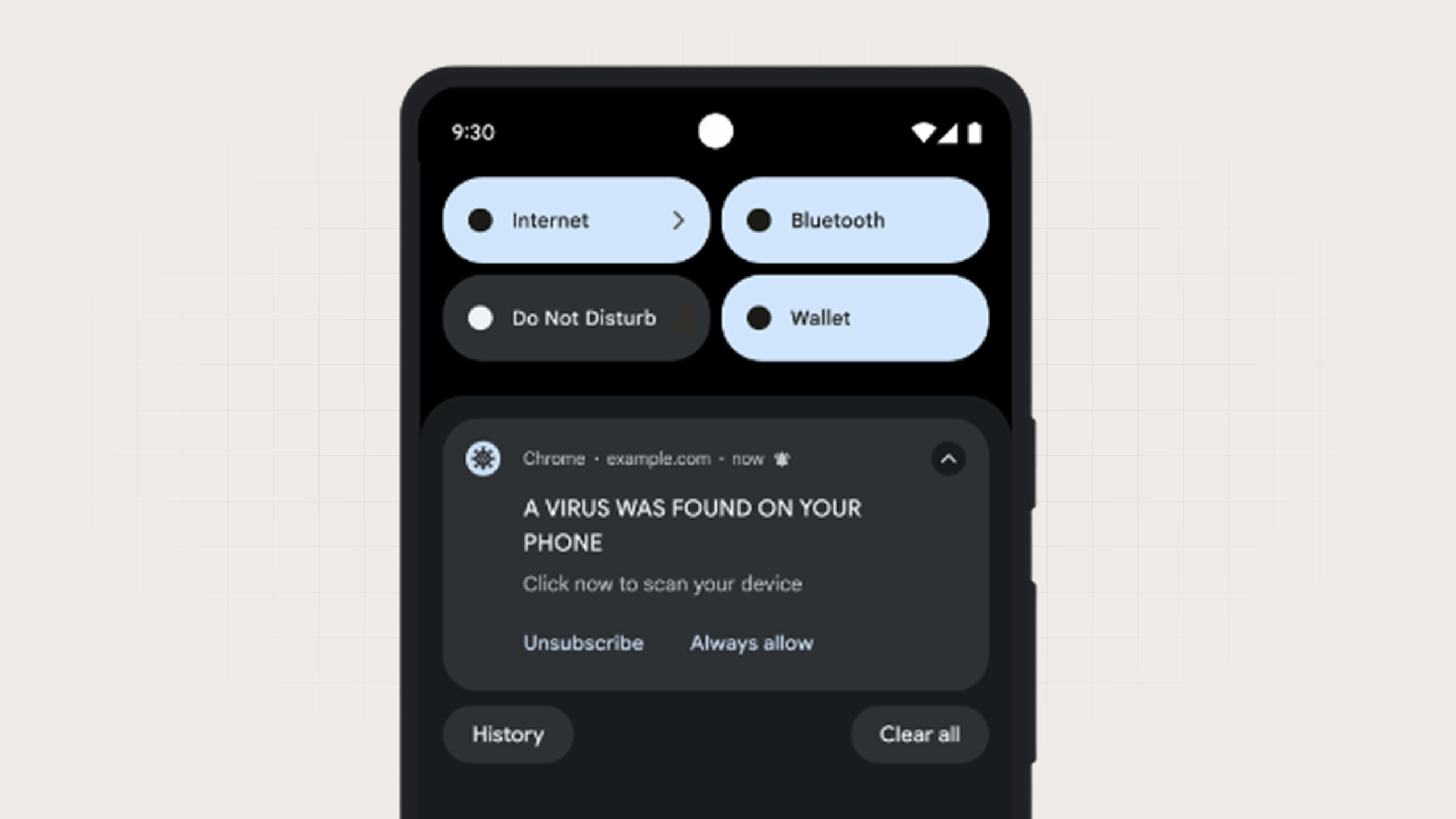 An example Chrome web push notification flagged as possibly spam that you’ve approved
