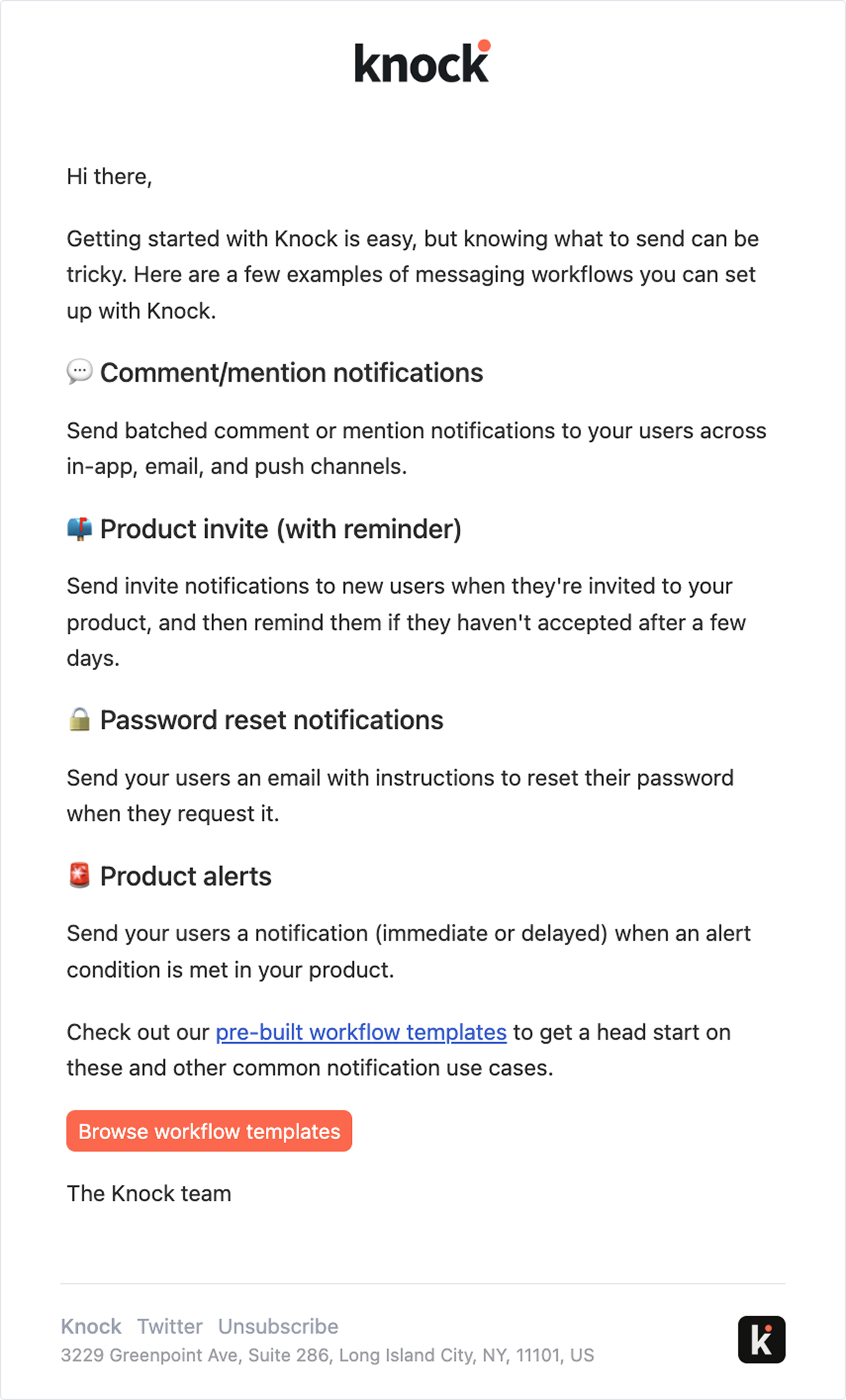 Preview of email after checking workflow count