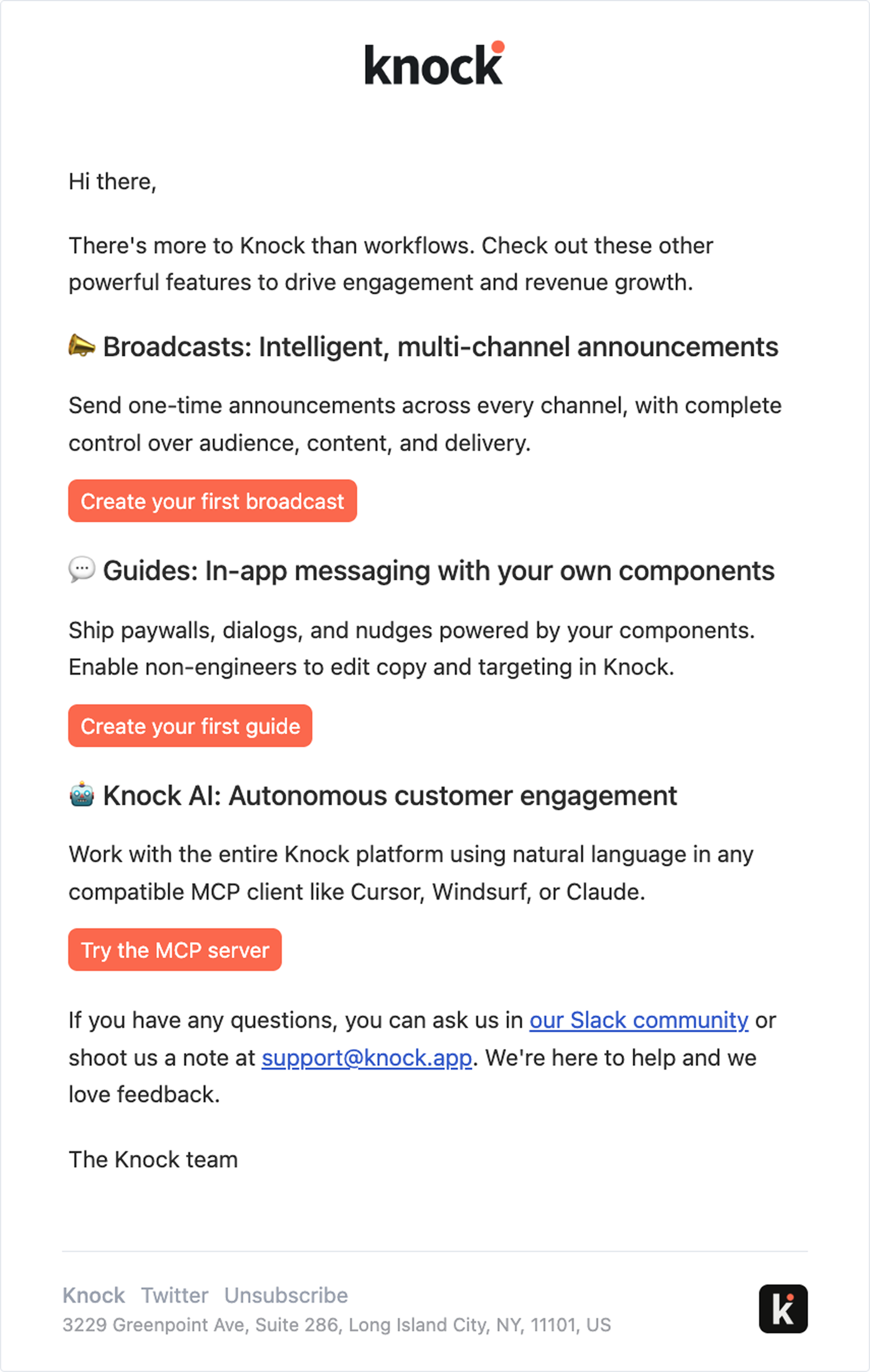 Preview of email after checking broadcast and guide count