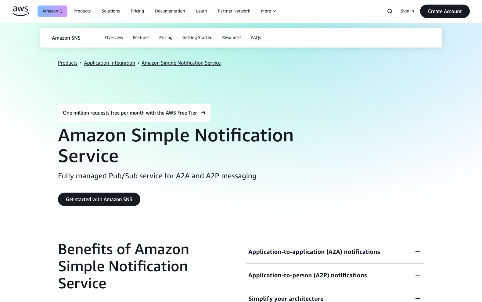 Amazon SNS website