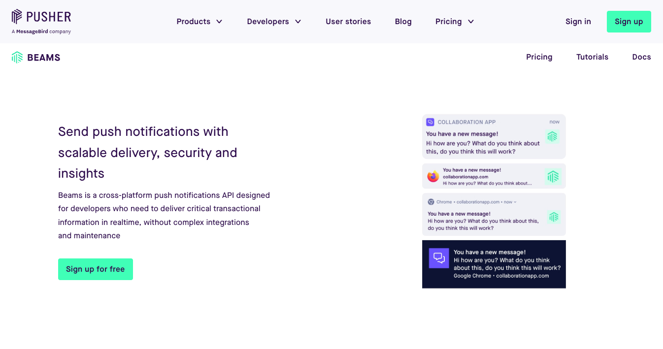 Pusher Beams website