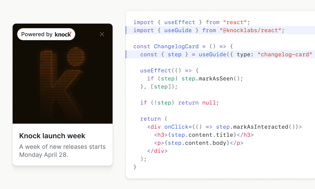 Knock guide component code.