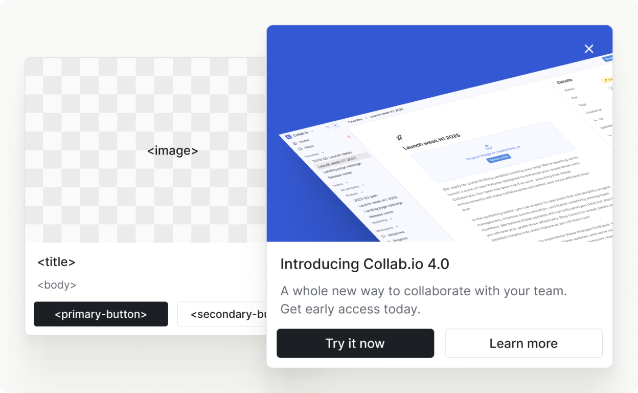Guides are a set of components that you can use to power in-product messaging.