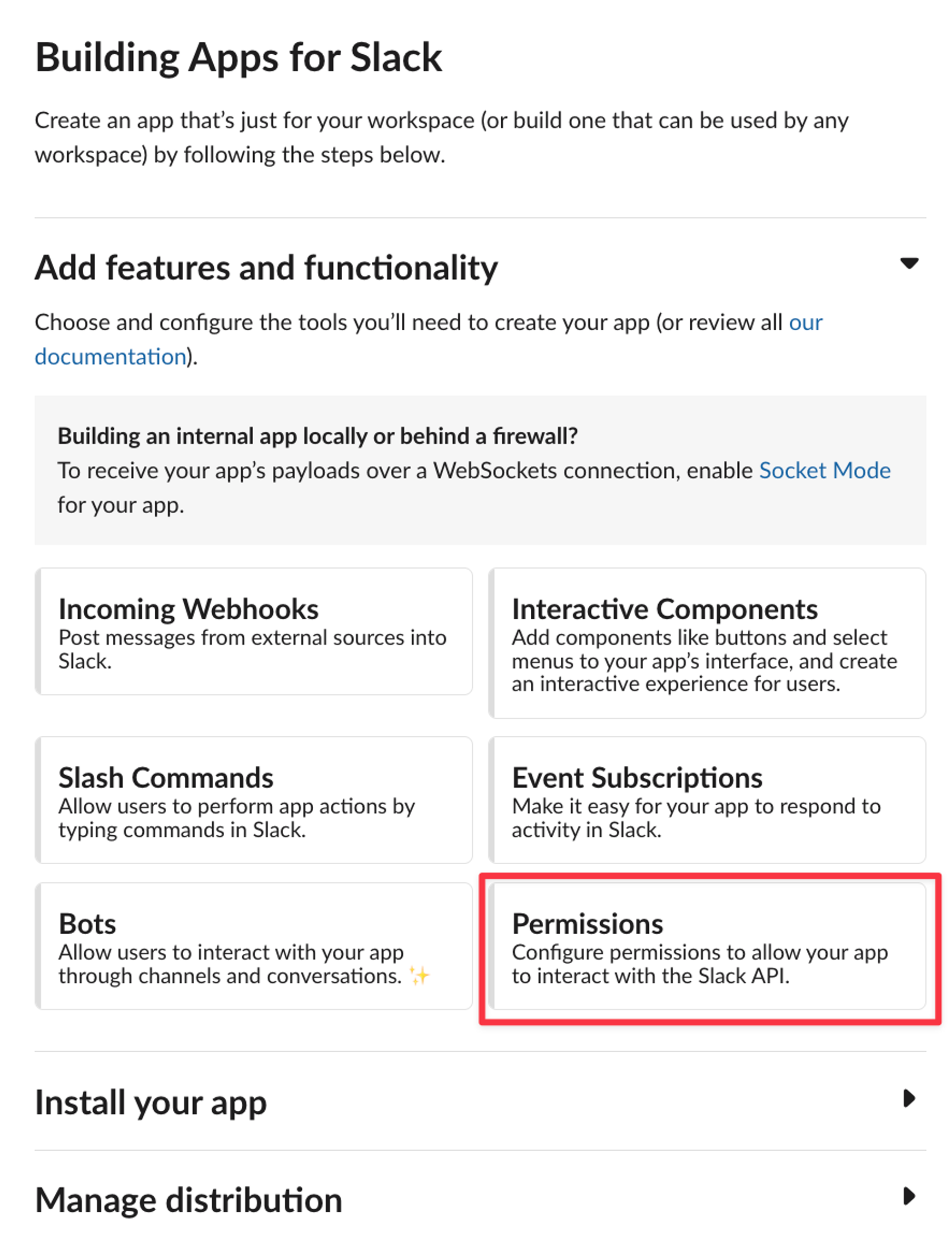 set the permissions on your slack app