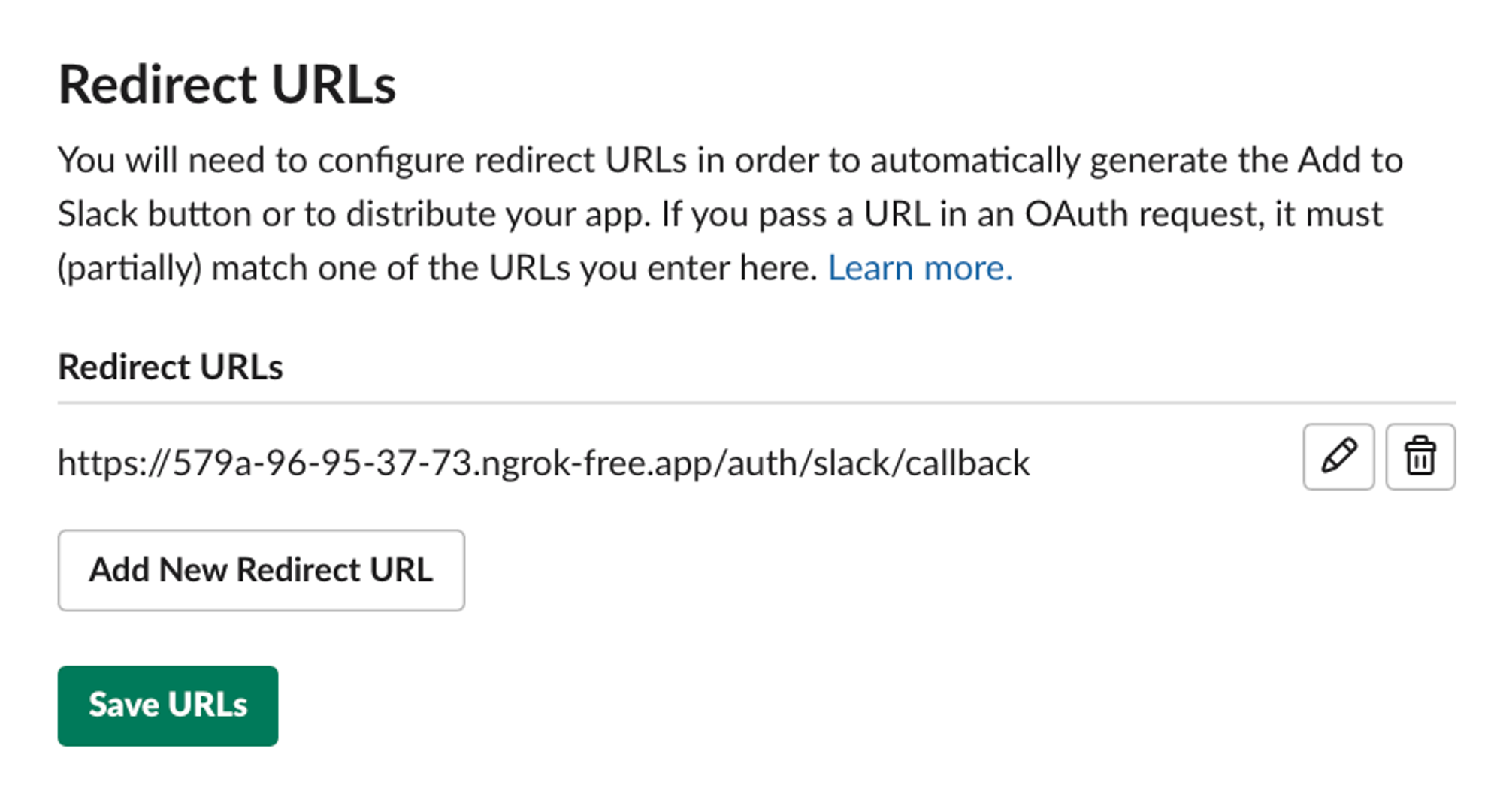 set the redirect url of your slack app
