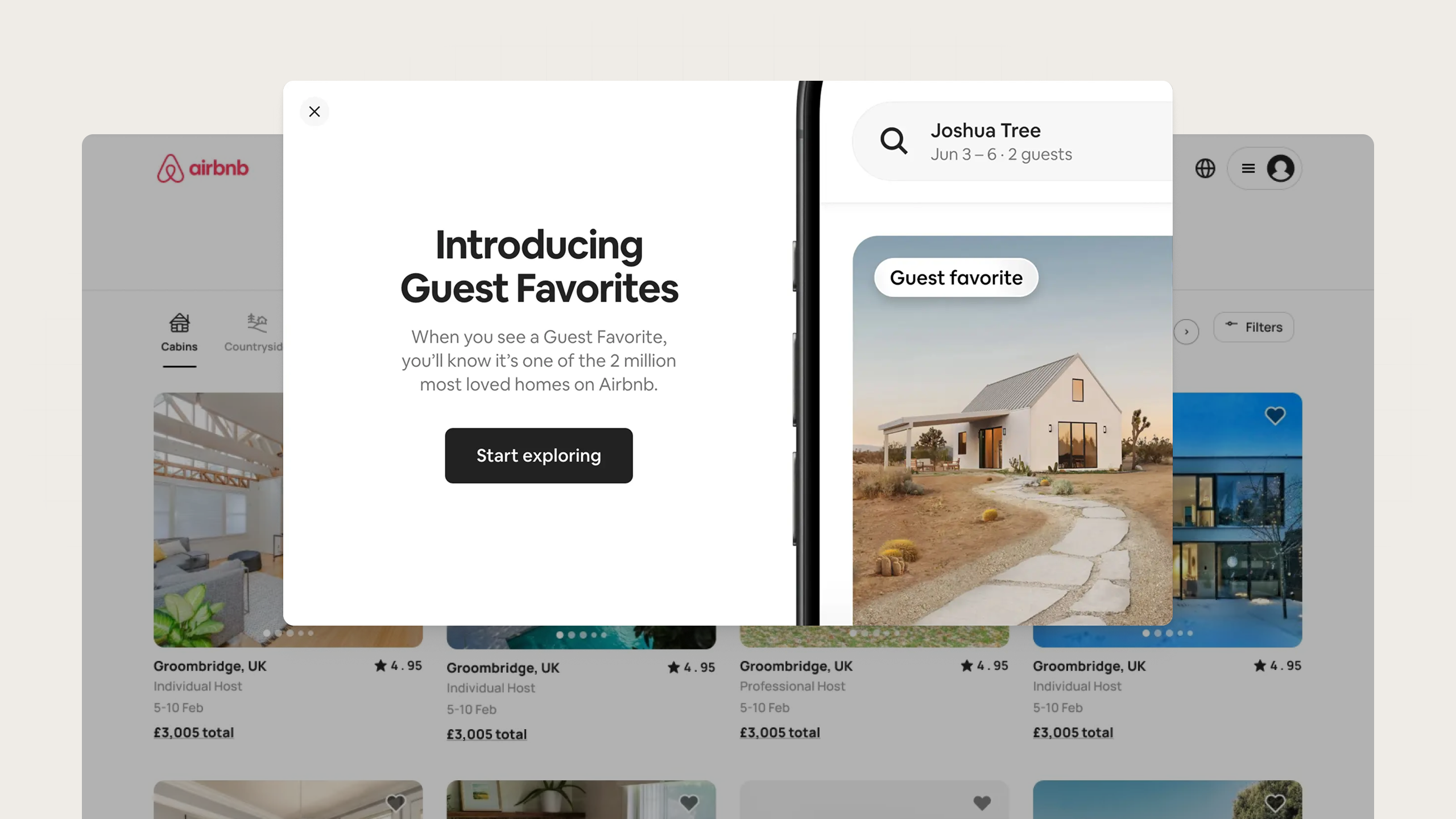 An example of a new feature modal from Airbnb