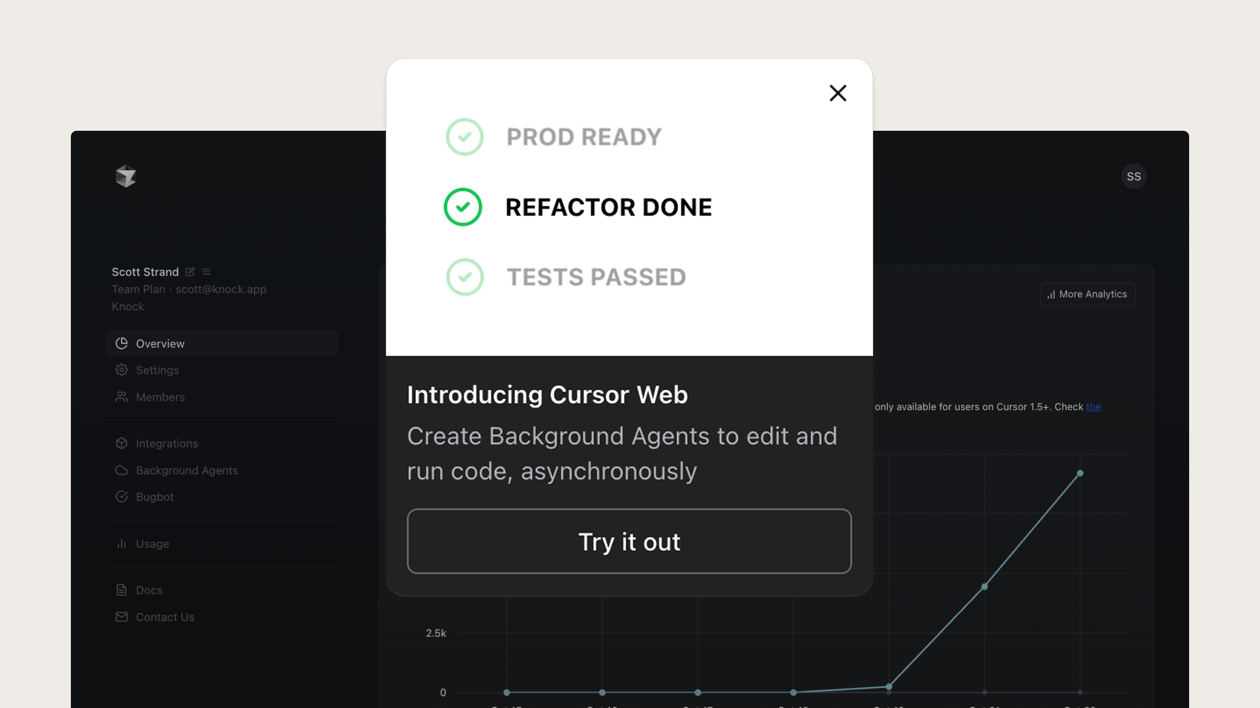 An example of a new feature card from Cursor