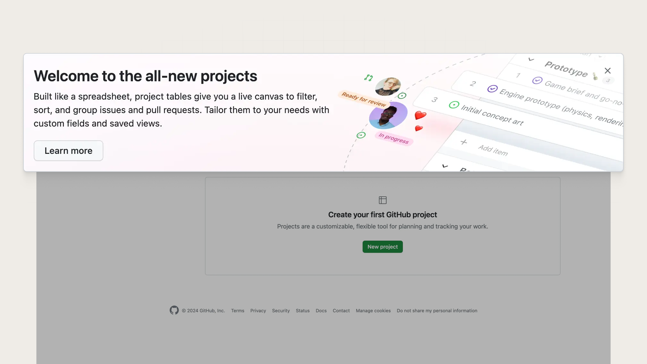 An example of a new feature banner from Github