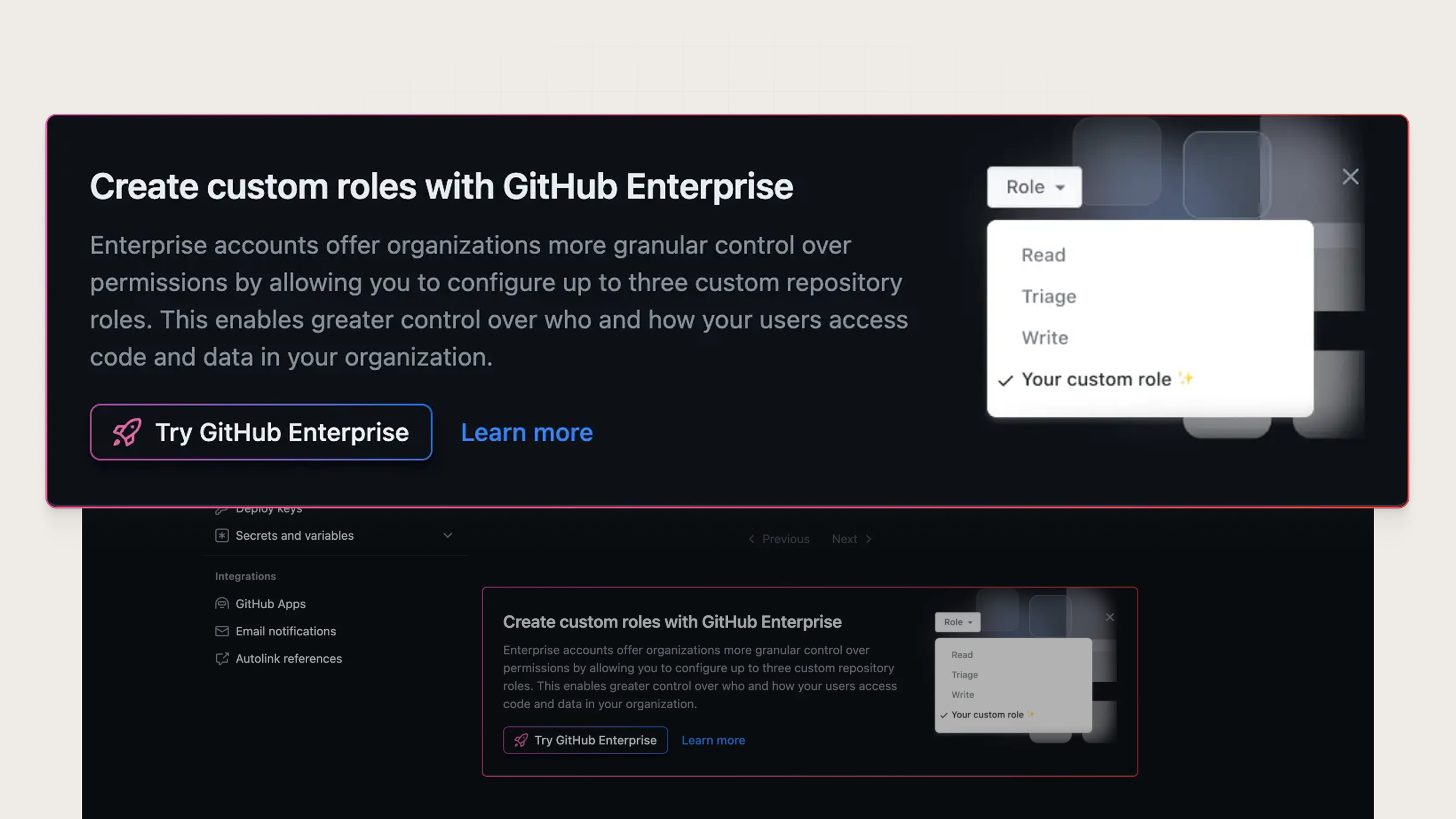 An example of an upsell banner from Github