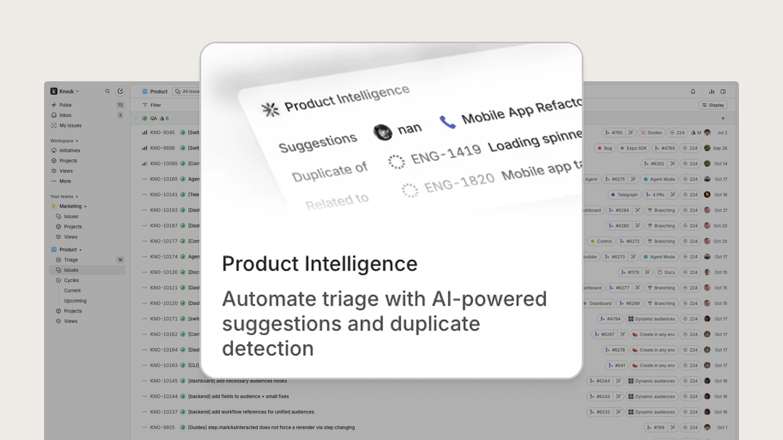 An example of a new feature card from Linear