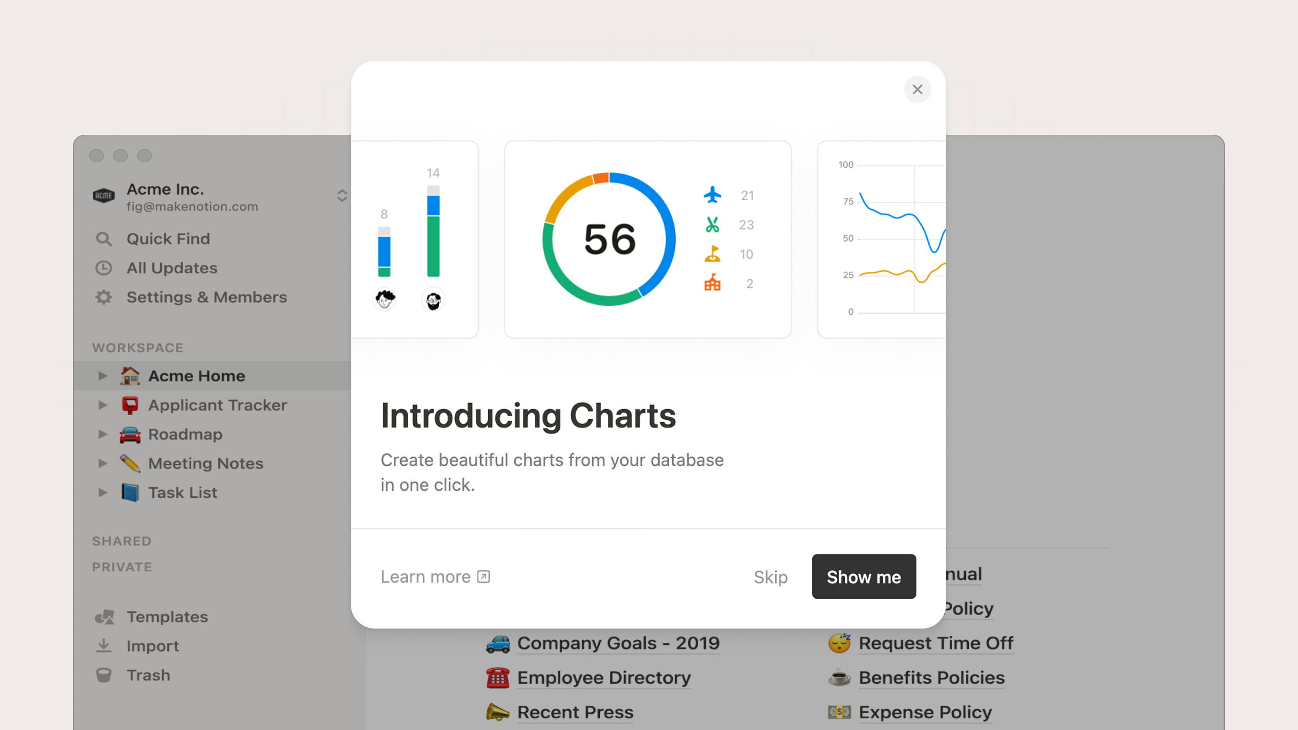 An example of a new feature modal from Notion