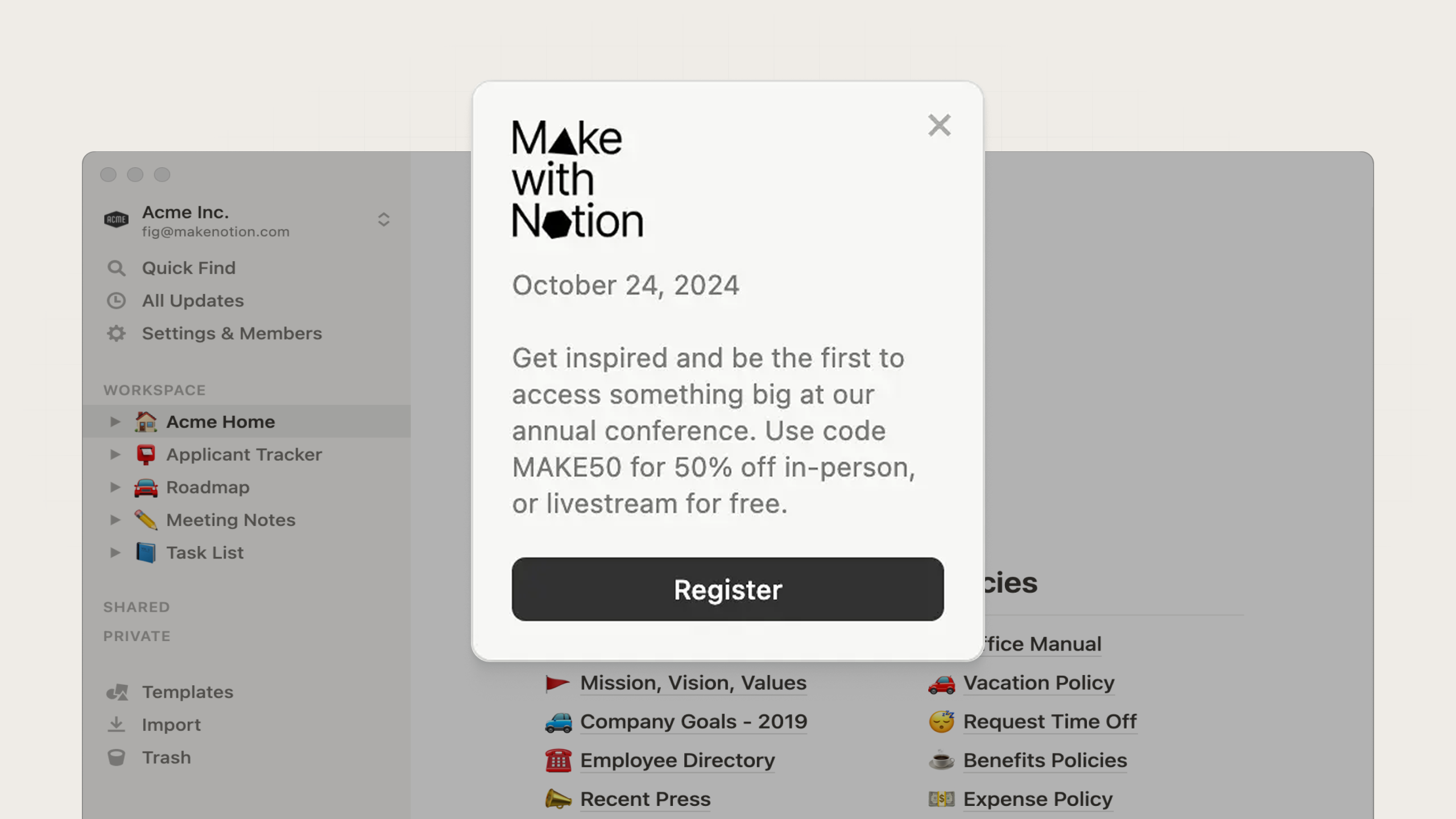 An example of a promotion card from Notion