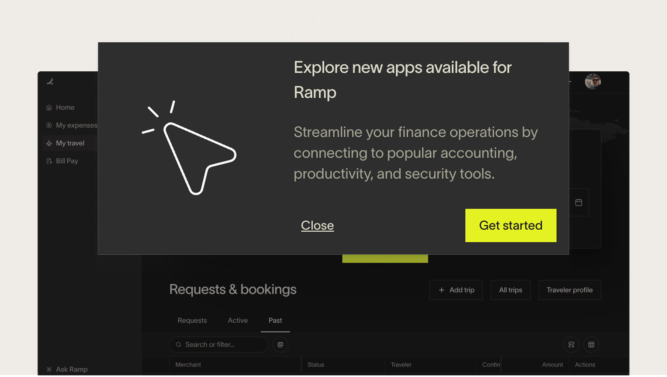 An example of a new feature modal from Ramp