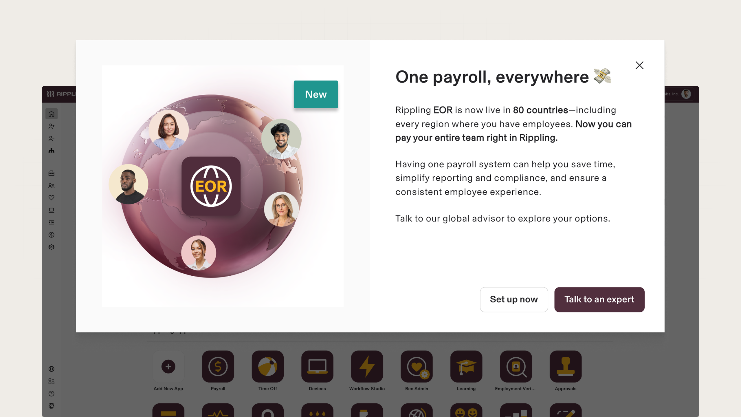 An example of a new feature modal from Rippling