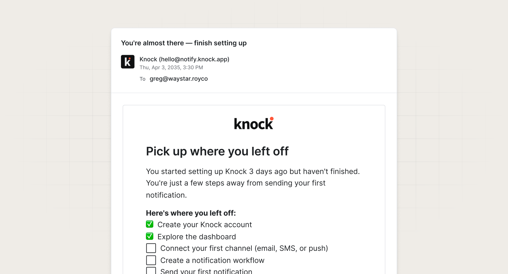 Onboarding message example