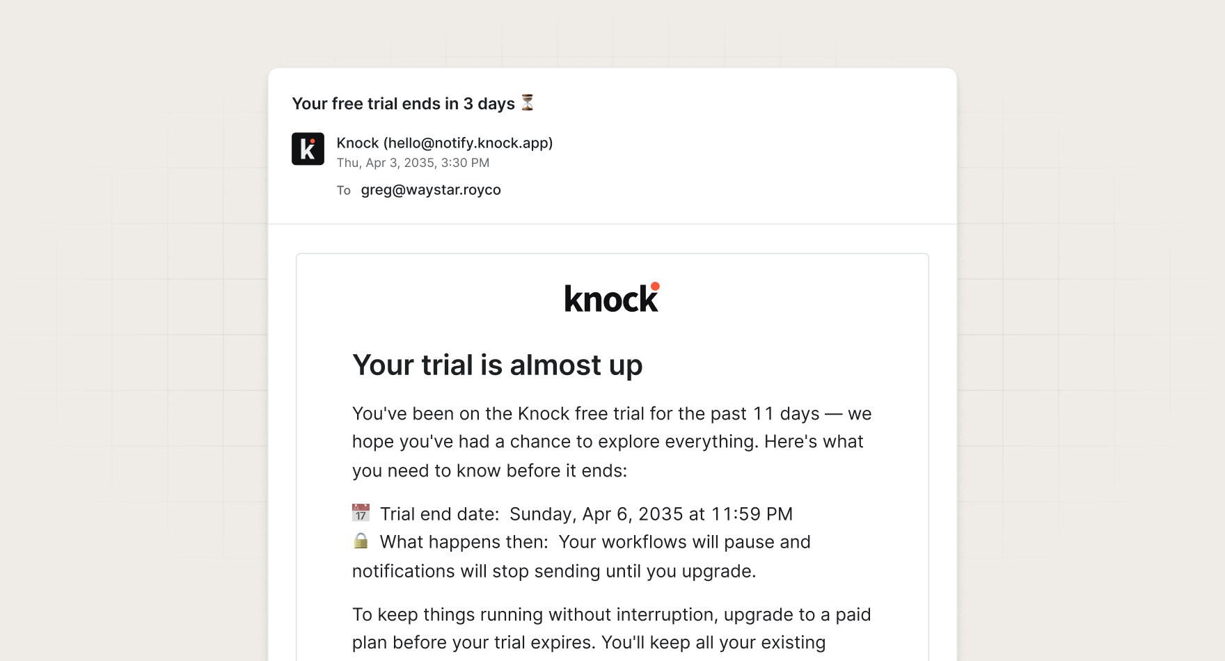 Billing and subscription message example