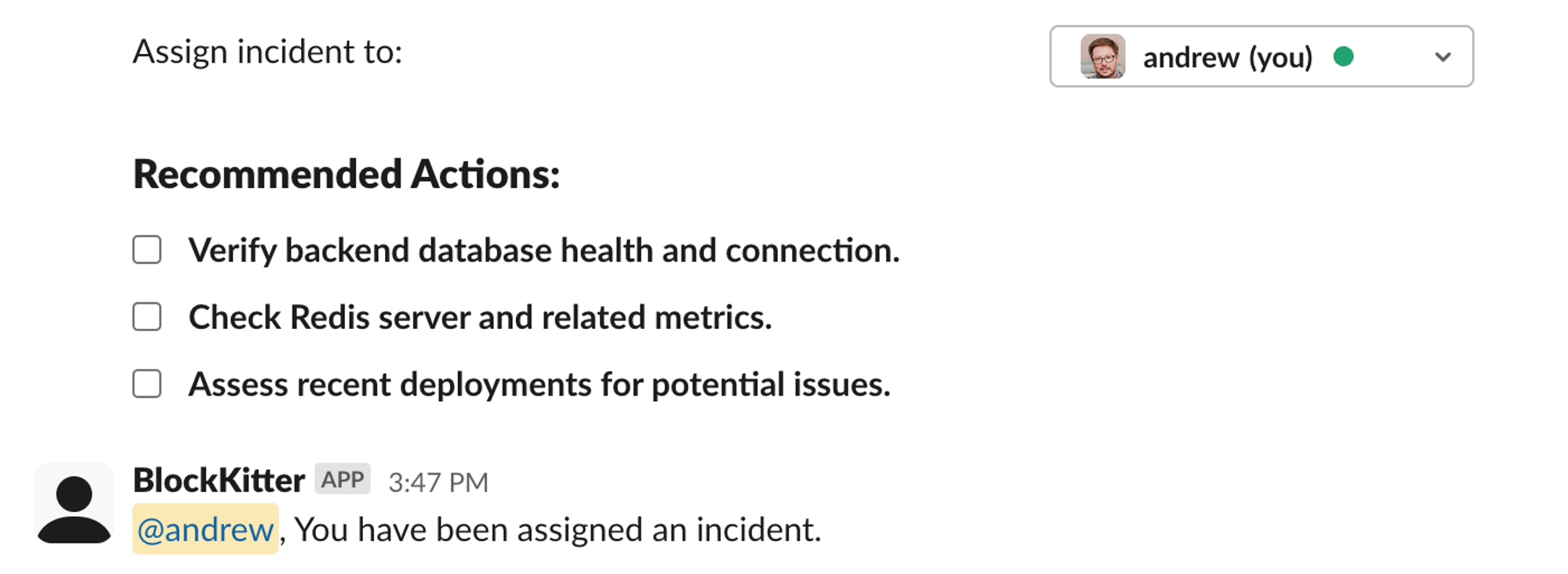 An interactive Slack message