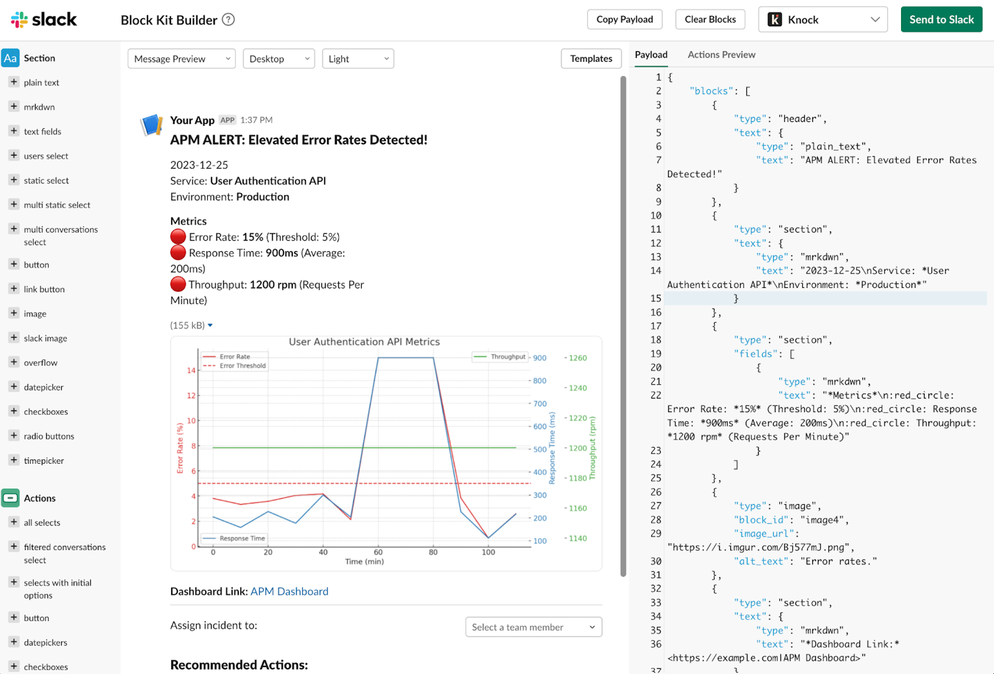 Slack's block kit builder interface