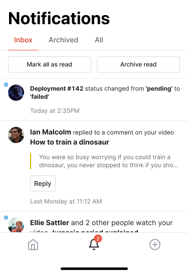 Knock notification feed example