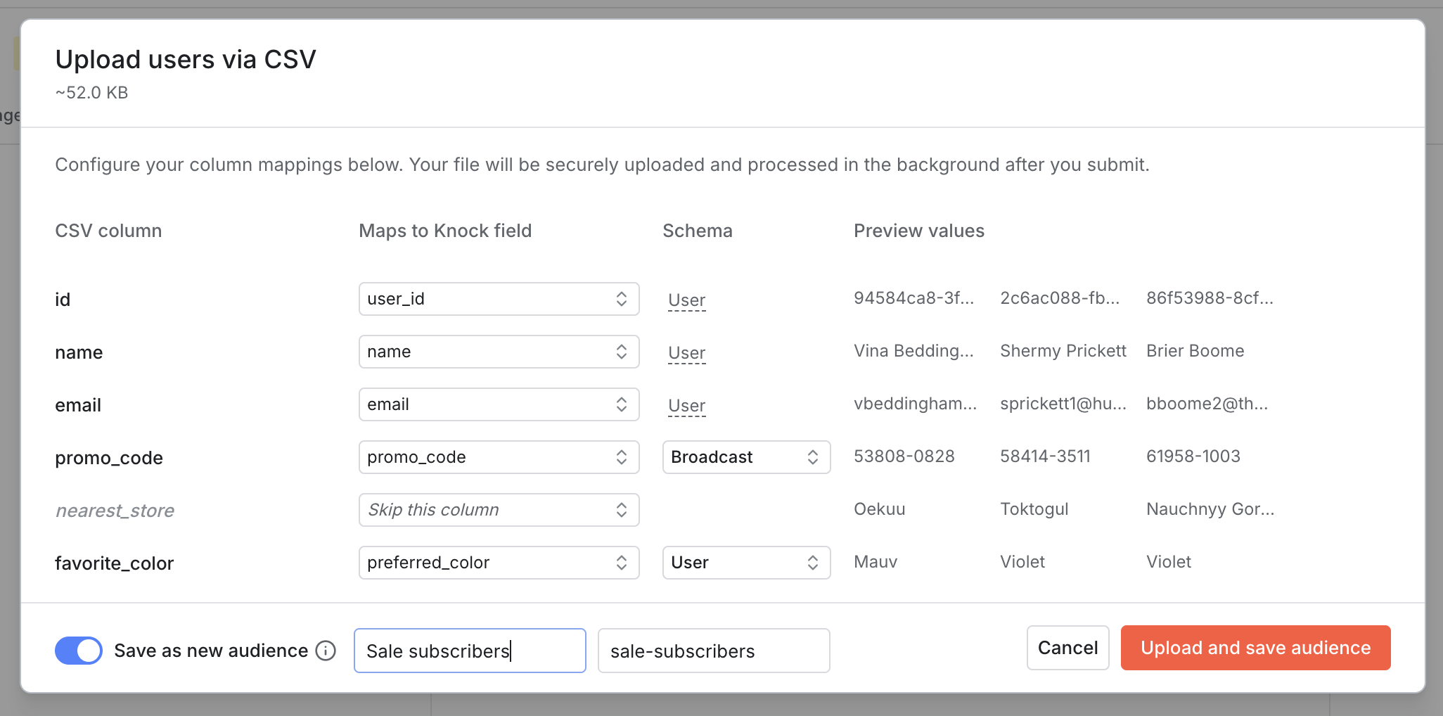 Option to save uploaded users as a new audience