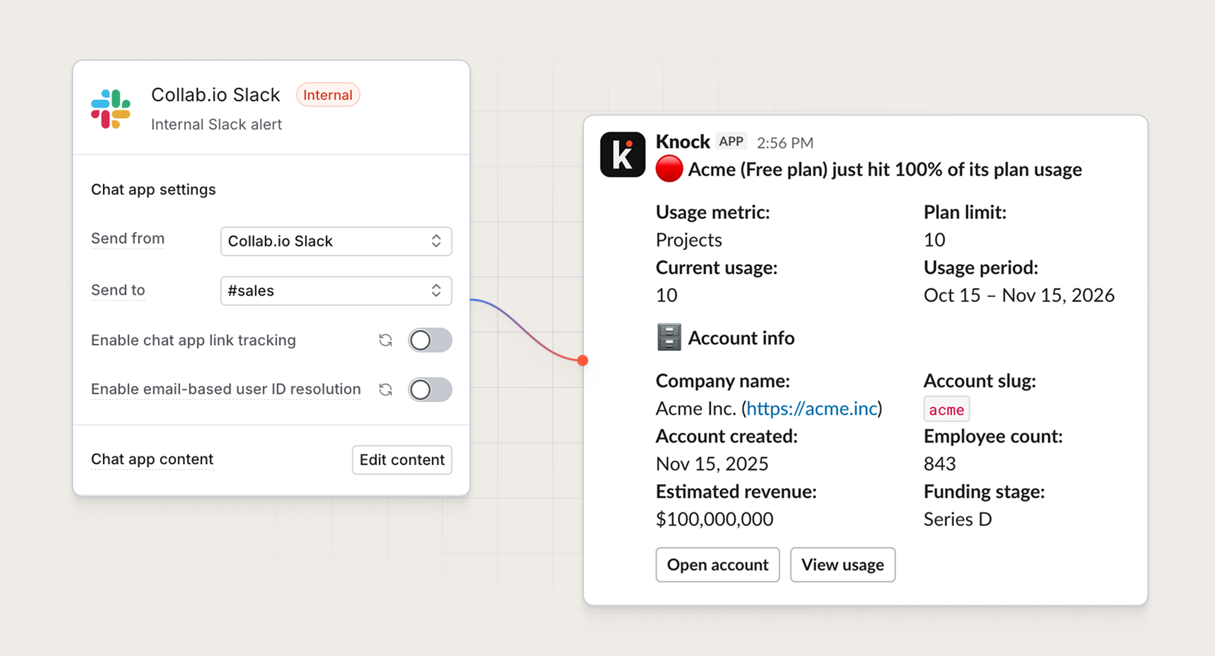 Creating an Internal Slack channel in the Knock dashboard