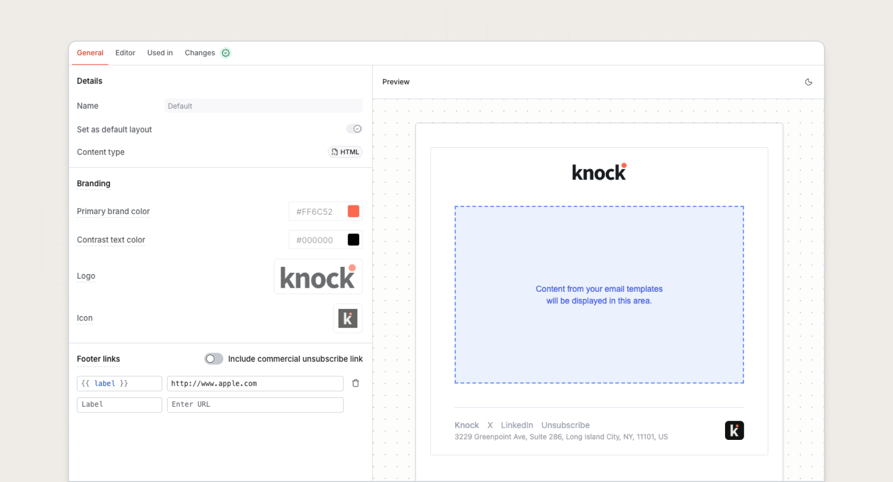 Close-up of the new layouts page