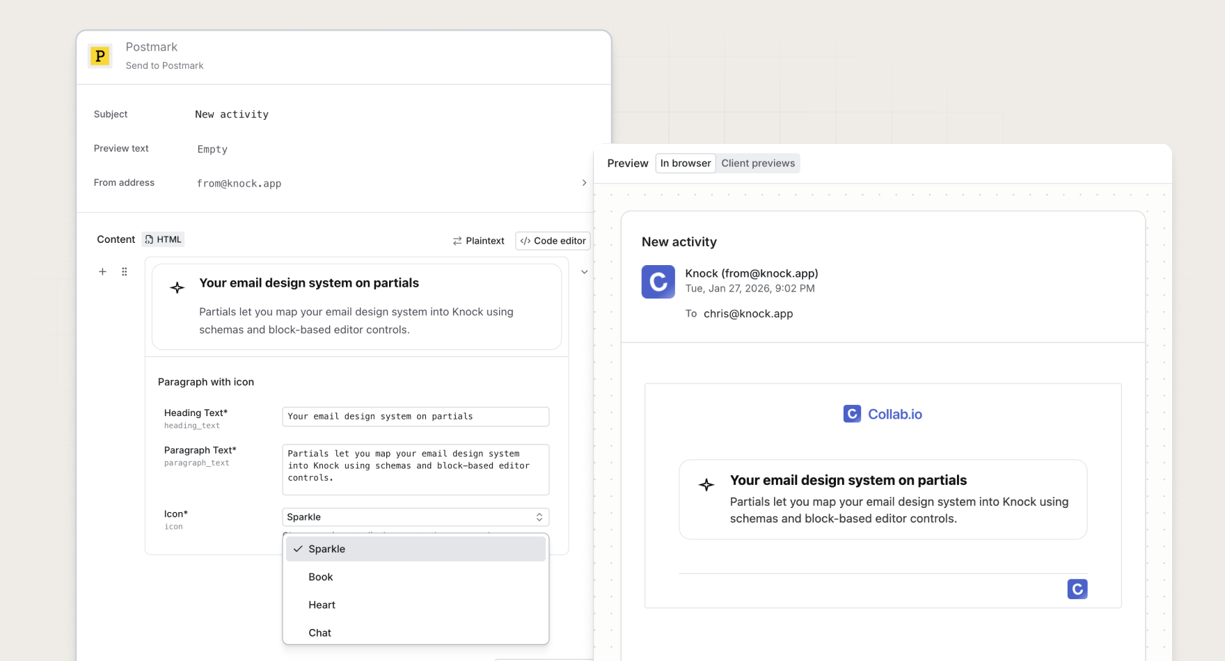 Partials 2.0 in the Knock template editor