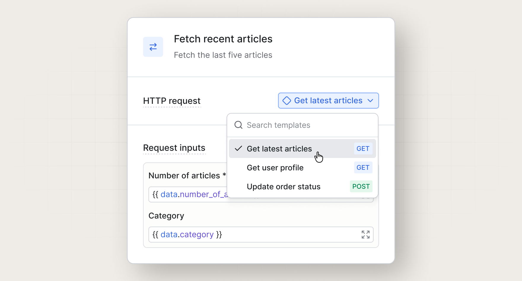 Selecting a reusable request template