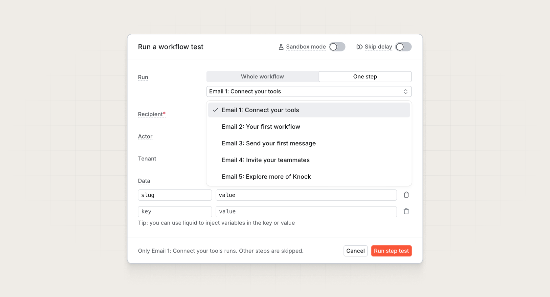 Run a single workflow step