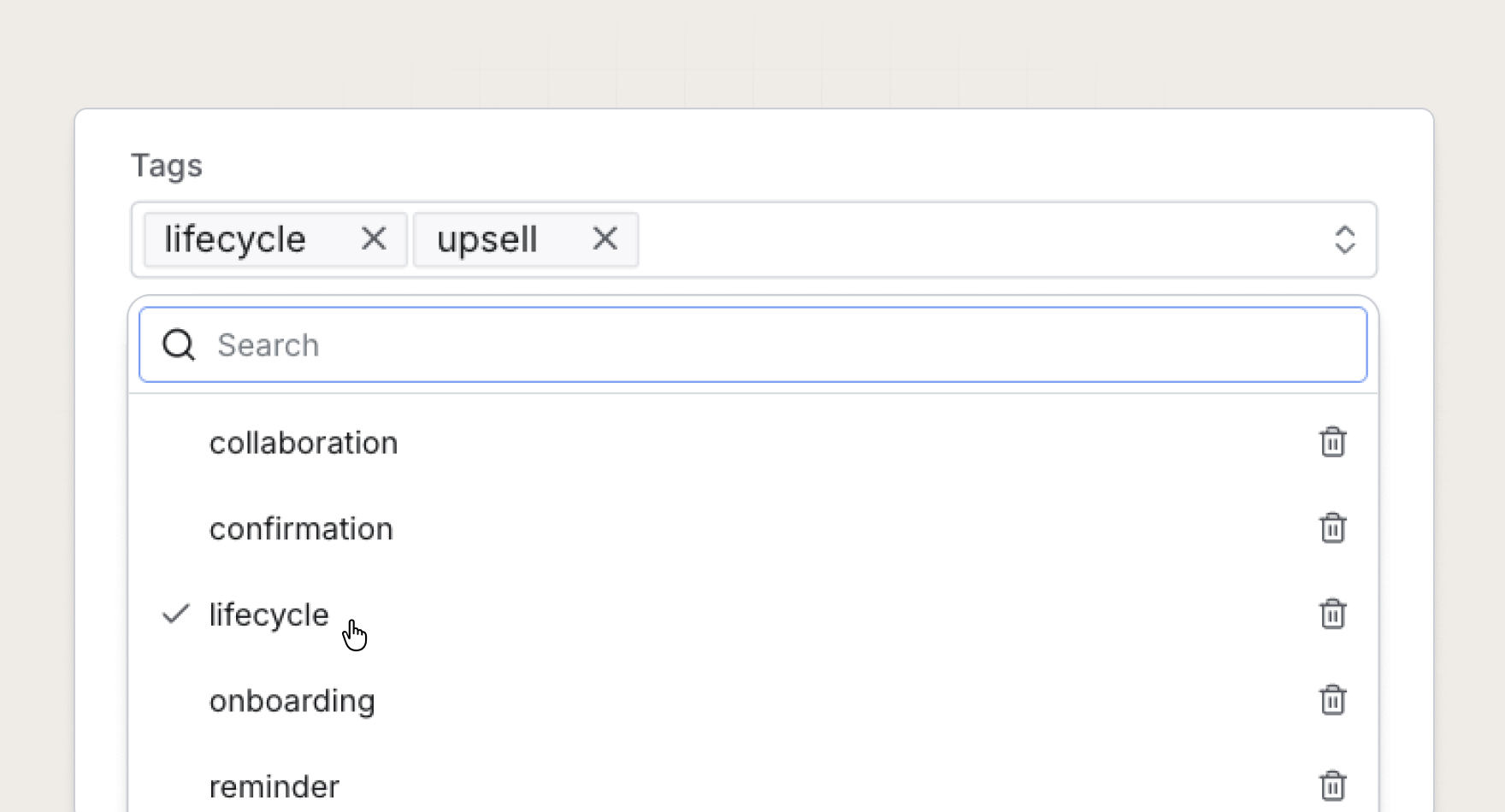 Adding and filtering workflow tags in the Knock dashboard