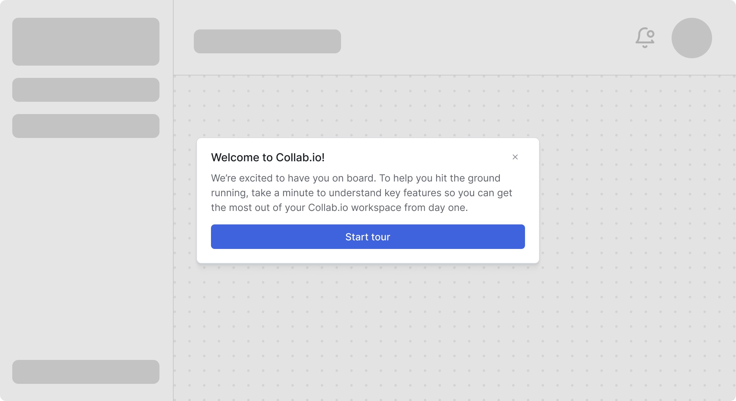 An example welcome screen modal in Collab.io