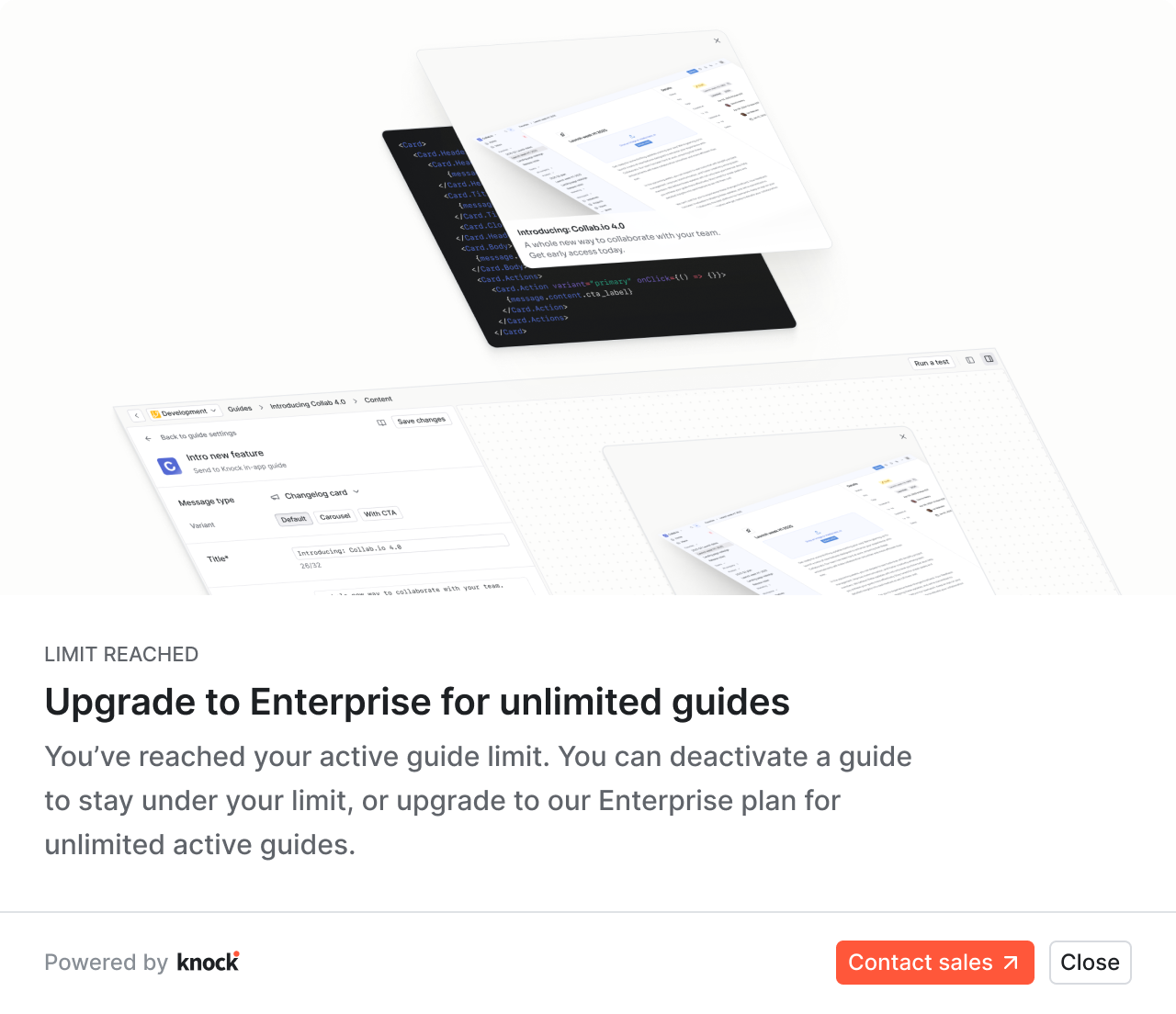 An example upgrade modal in Knock