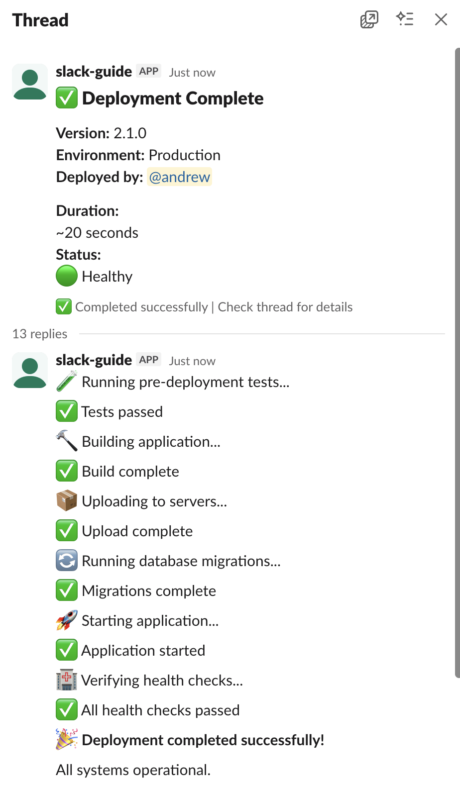 Threading example showing how related messages are grouped together