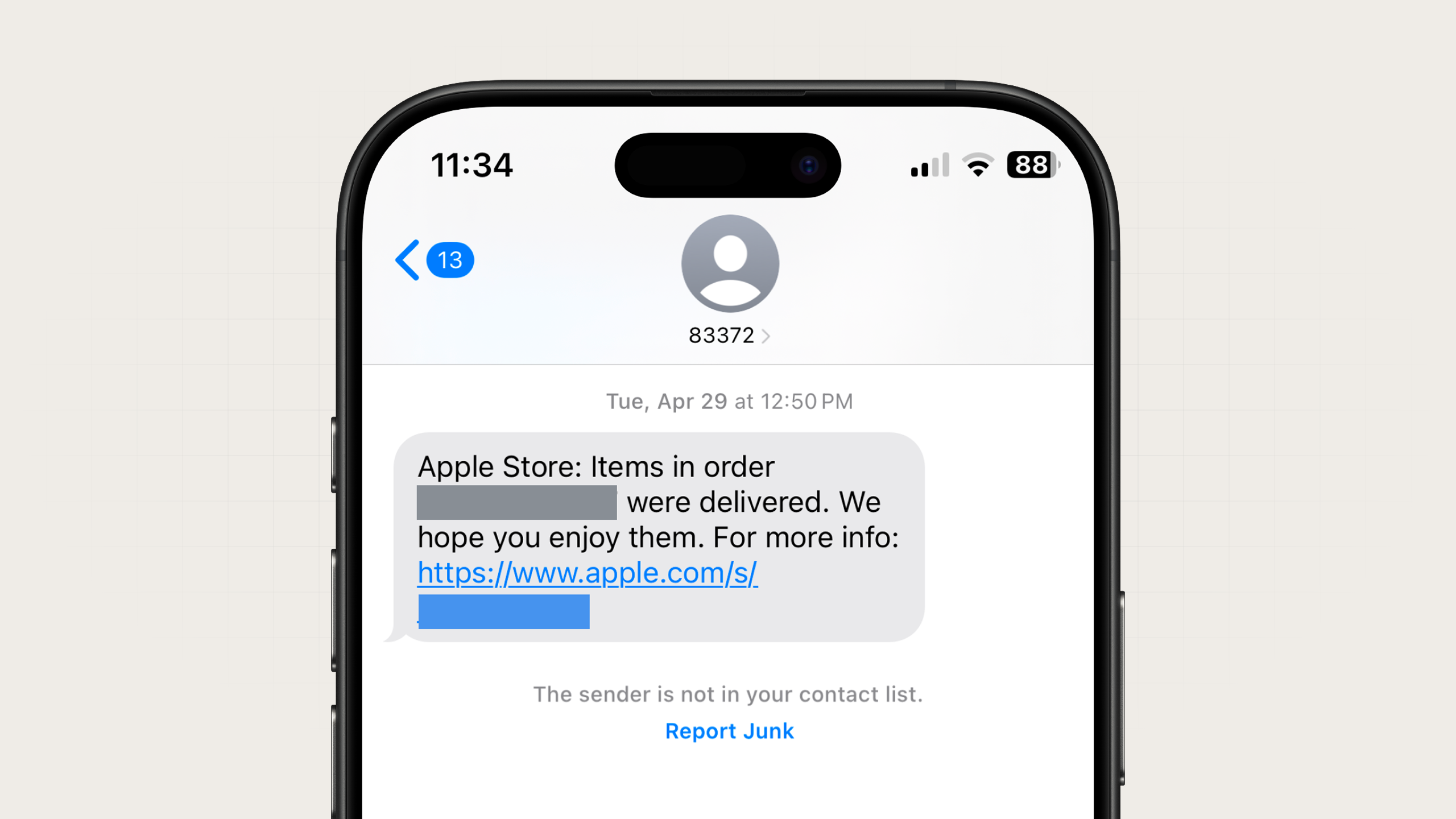 An effective delivery update SMS message from Apple