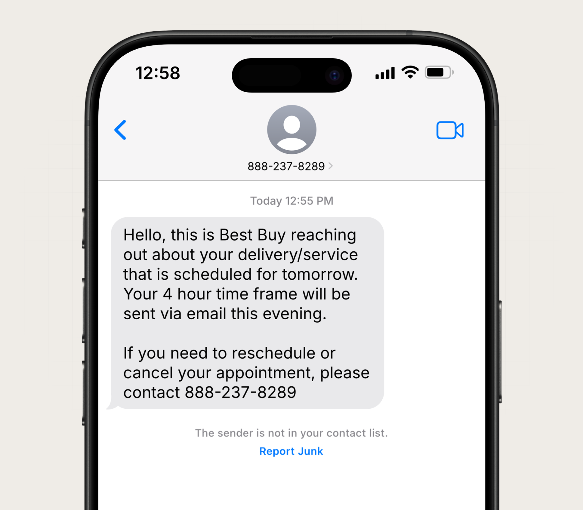 An effective transactional SMS message from Best Buy