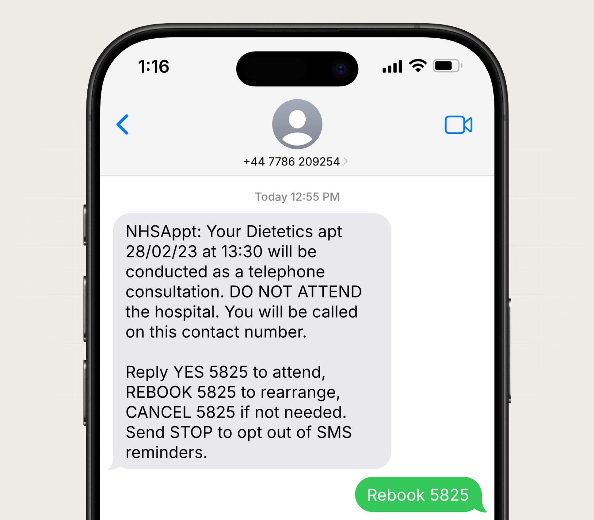 An effective appointment confirmation SMS message from NHS