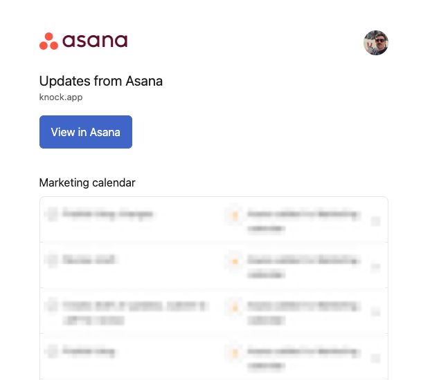 An ‘unread notifications' email from Asana