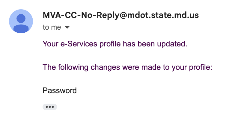 A form update email from MVA